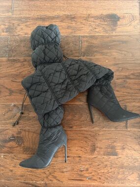 Steve Madden Black Quilted Stiletto Knee-High Boots - Women's Fashion